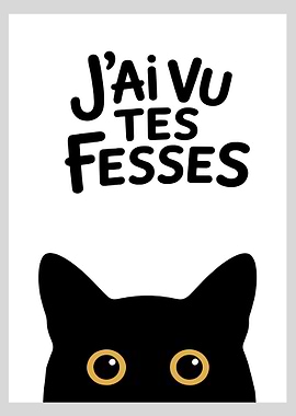 Funny Cat Bathroom Poster - J'ai Vu Tes Fesses Cat Poster
