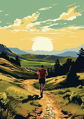 Runner in Nature Landscape Illustration
