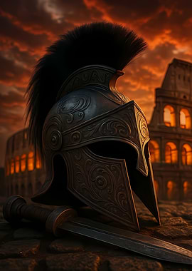Spartan 300 Helmet and Sword at Sunset
