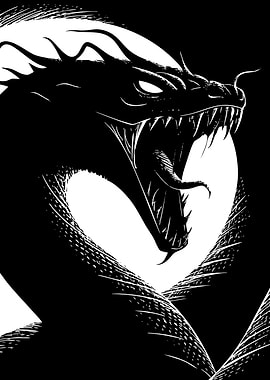 Black and White Dragon Illustration