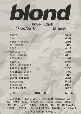 Frank Ocean Blond Album Receipt