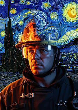Firefighter Starry Night Style