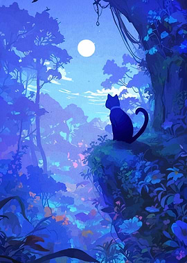 Blue Cat Forest Night