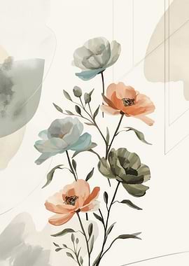 Floral Watercolor Painting with Abstract Shapes