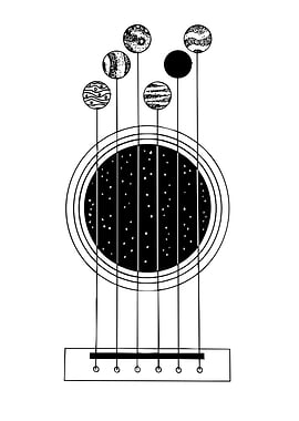 Guitar Planets Minimalist Black and White