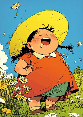 Laughing Girl Field Flowers