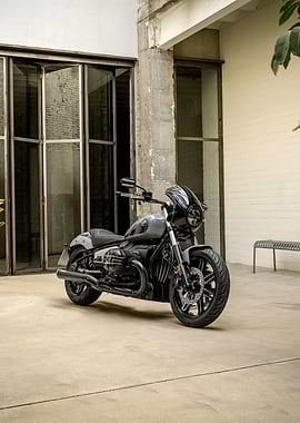 Gray Motorcycle Parked in Courtyard