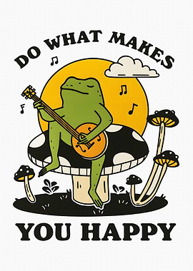 Frog playing banjo on mushroom