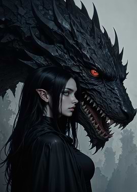 Elf with Black Dragon Companion