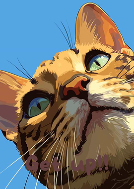 Low-Angle Cat Portrait with Text