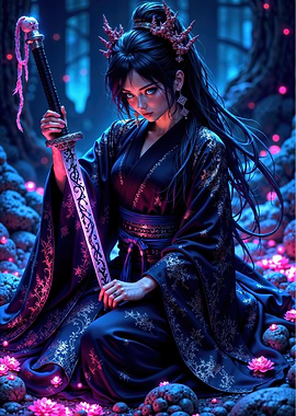 Samurai Girl with Glowing Sword