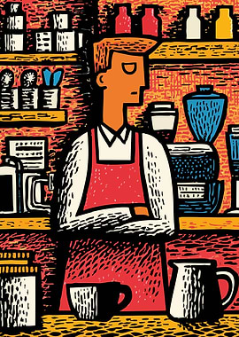 Barista in Coffee Shop Illustration