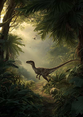 Velociraptor in a Lush Jungle