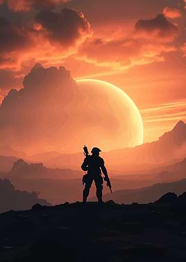 Silhouette Soldier Alien Planet