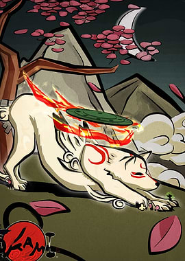 Okami Amaterasu Stretching Digital Art