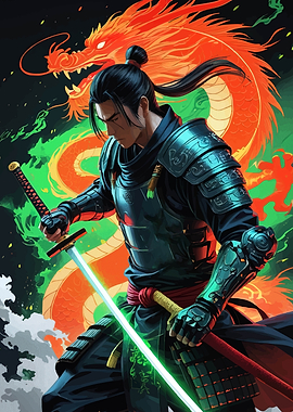 Samurai Warrior Dragon Backdrop