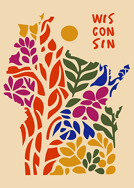 Wisconsin Floral Map Art Print