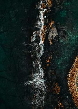 Aerial view of rocky coastline