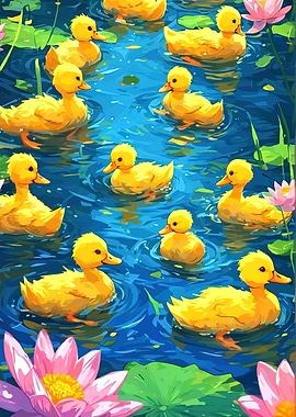 Yellow Ducklings Pond