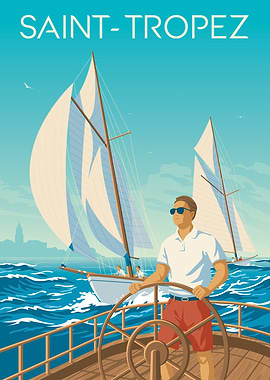 Saint-Tropez Sailing Travel Poster Art Print