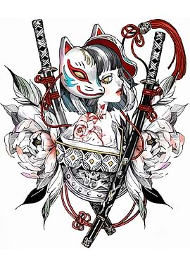 Kitsune Mask and Swords Artwork