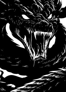 Black and White Dragon Illustration