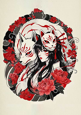 Fox Spirit Girl with Kitsune Mask