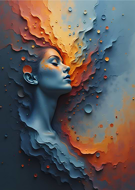 Abstract Woman Portrait with Flowing Colors