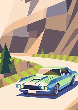 Vintage Car on Mountain Road