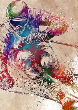 Watercolor Skiing Artwork