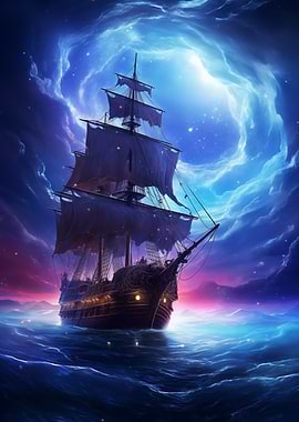 Fantasy Nebula Ship Sailing