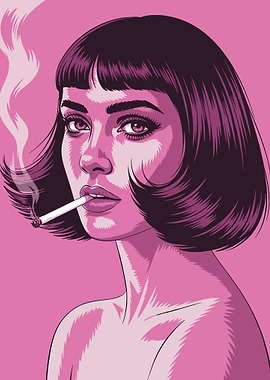 Pink Portrait of a Woman Smoking