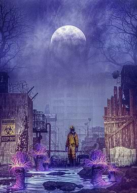 Post-Apocalyptic Landscape with Hazmat Suit