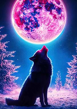 Wolf Howling at Pink Moon