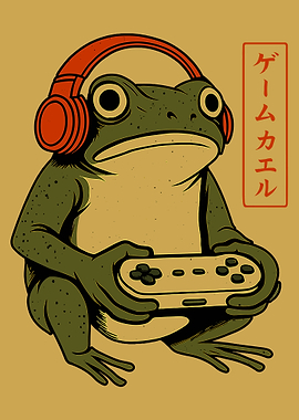 Gamer Frog with Headphones and Controller