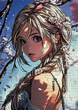 Anime Girl with Flowers and Braid