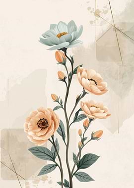 Floral Watercolor Painting with Geometric Accents