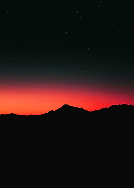 Red Sunset Over Mountain Range