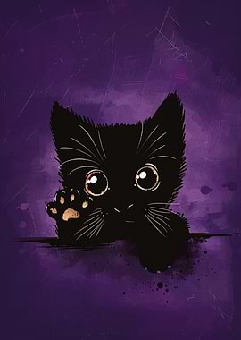 Cute Black Cat on Purple Background