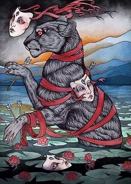 Panther, Masks, and Arrows in Water