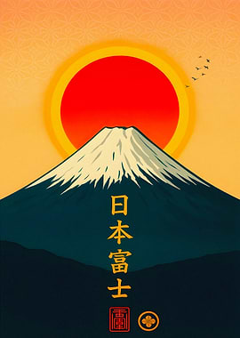 Mount Fuji Rising Sun Art