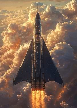 Rocket Ascending Through Clouds