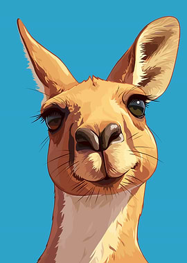 Kangaroo Portrait on Blue Background