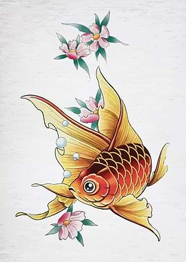 Goldfish and Cherry Blossoms Illustration