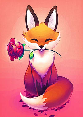 Cute Fox with Rose Illustration