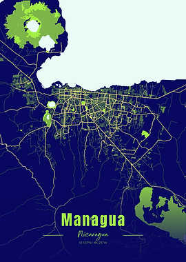 Managua, Nicaragua Map Art