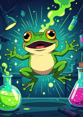 Happy Frog Laboratory Cartoon