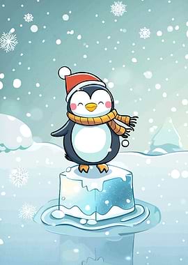 Cartoon Penguin Ice Winter
