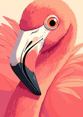Pink Flamingo Portrait Illustration