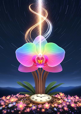 Rainbow Orchid with Clock and Starlight